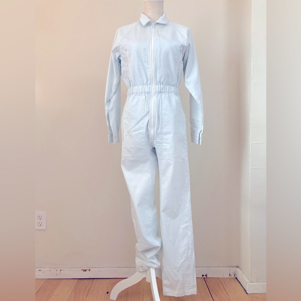 Pale ice blue coveralls by Everybody , Margot Jacobs & Ed Brachfeld